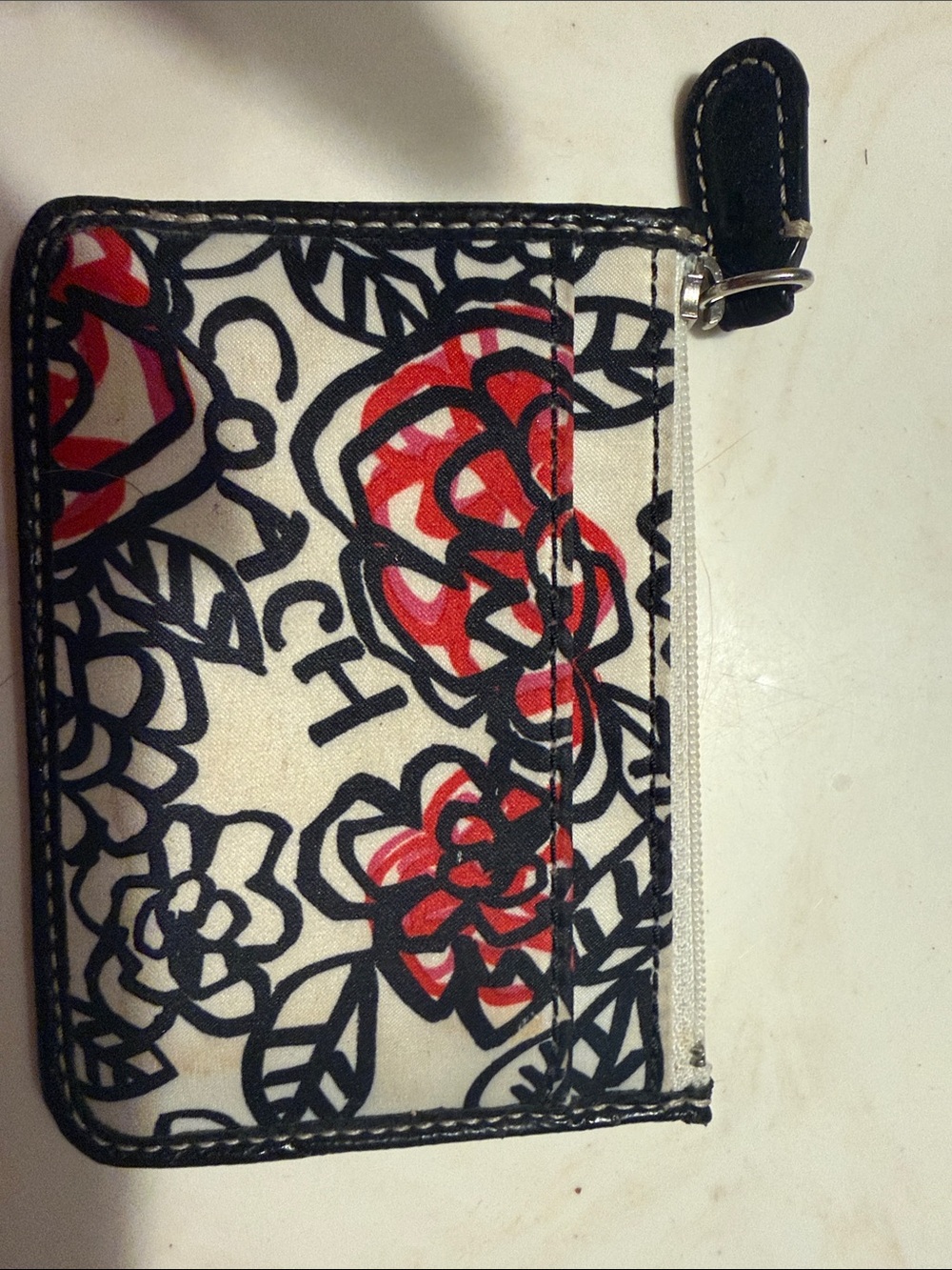 Floral Coach Zip Card Holder with Pink & Black Print